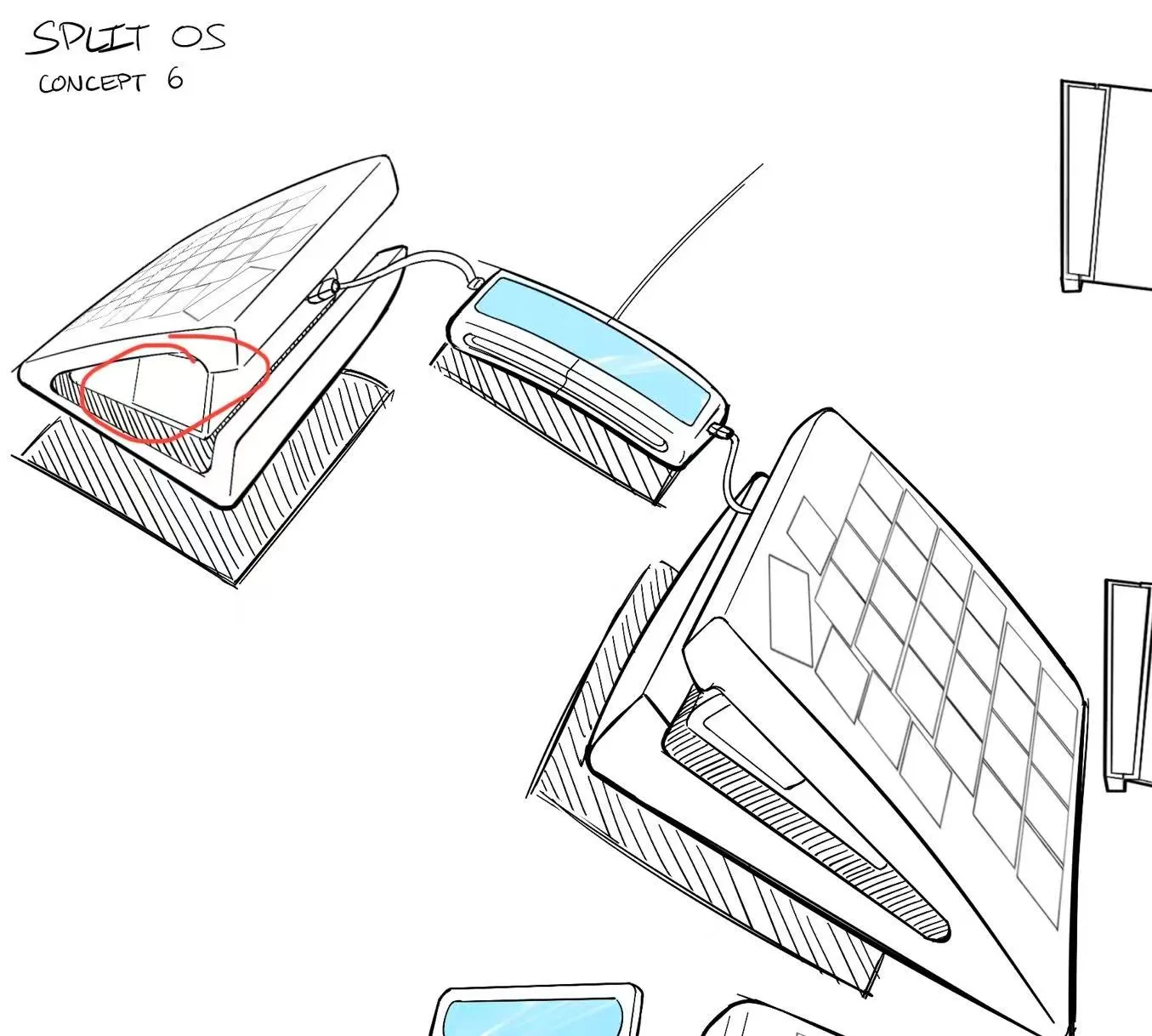Concept sketch of a split keyboard with angled halves